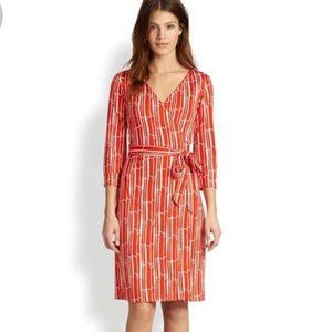Diane Von Furstenberg Red and White Wrap Midi Dress